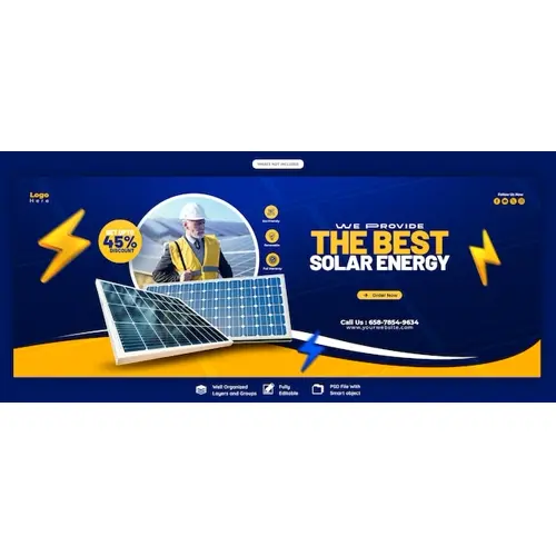 Solar energy panel and power saving Facebook cover banner template
