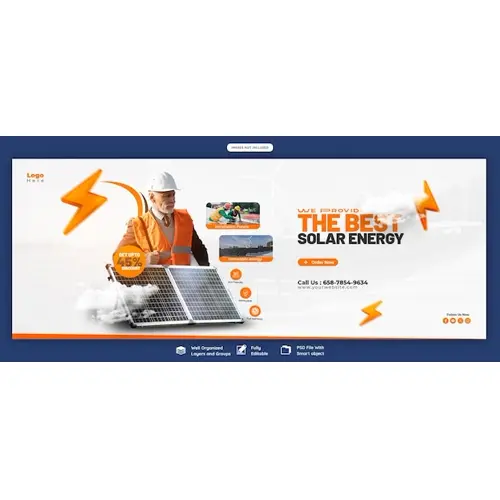 Solar energy panel and power saving Facebook cover banner template