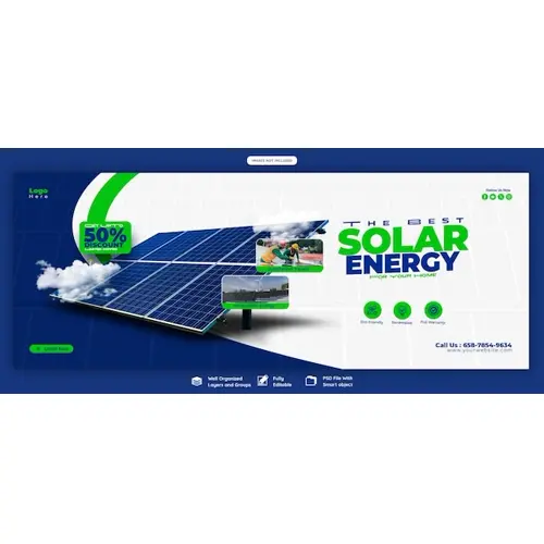 Solar energy panel and power saving Facebook cover banner template
