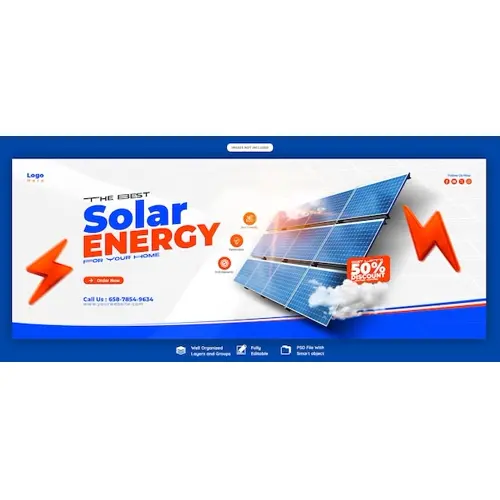 Solar energy panel and power saving Facebook cover banner template