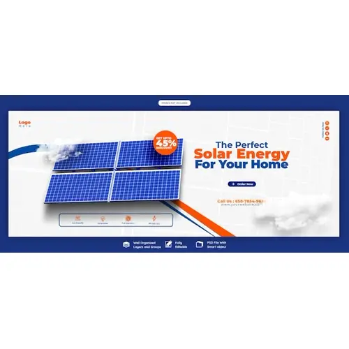 Solar energy panel and power saving Facebook cover banner template