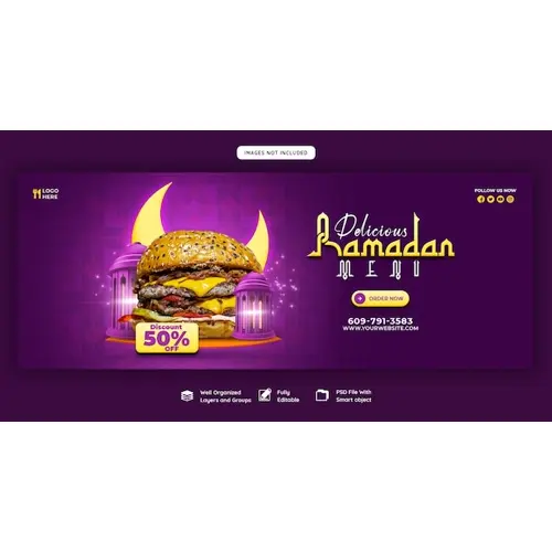 Special Ramadan Kareem food and iftar menu Facebook cover banner template