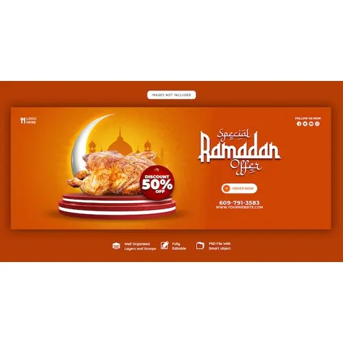 Special Ramadan Kareem food and iftar menu Facebook cover banner template