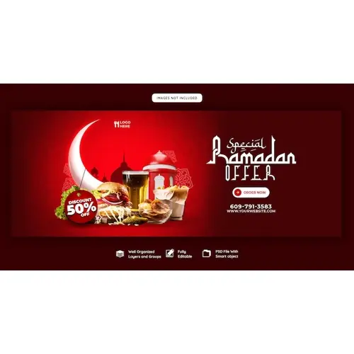Special Ramadan Kareem food and iftar menu Facebook cover banner template