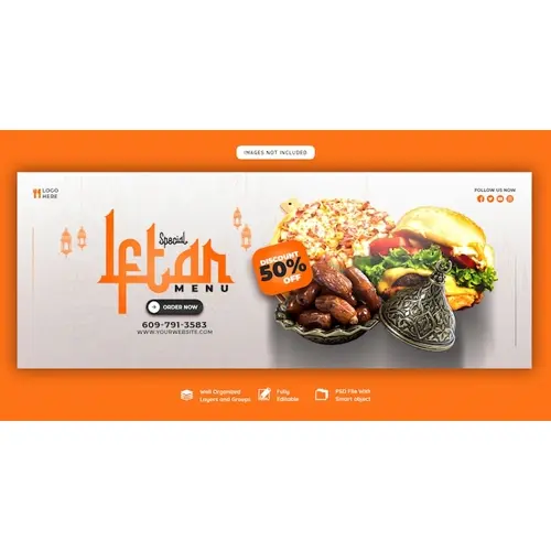 Special Ramadan Kareem food and iftar menu Facebook cover banner template