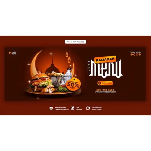 Special Ramadan Kareem food and iftar menu Facebook cover banner template