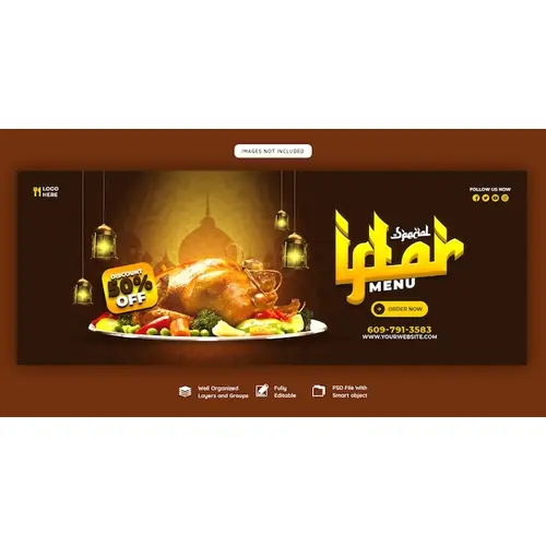Special Ramadan Kareem food and iftar menu Facebook cover banner template