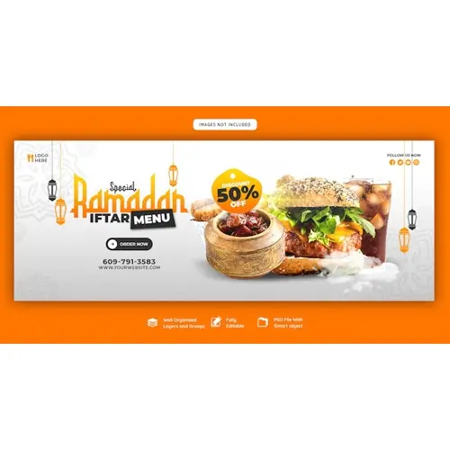 Special Ramadan Kareem food and iftar menu Facebook cover banner template