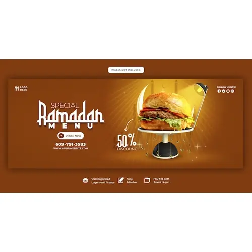 Special Ramadan Kareem food and iftar menu Facebook cover banner template