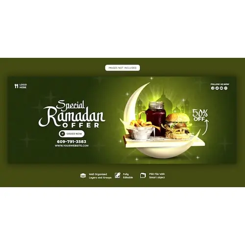 Special Ramadan Kareem food and iftar menu Facebook cover banner template