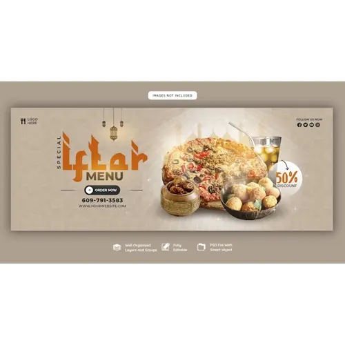 Special Ramadan Kareem food and iftar menu Facebook cover banner template