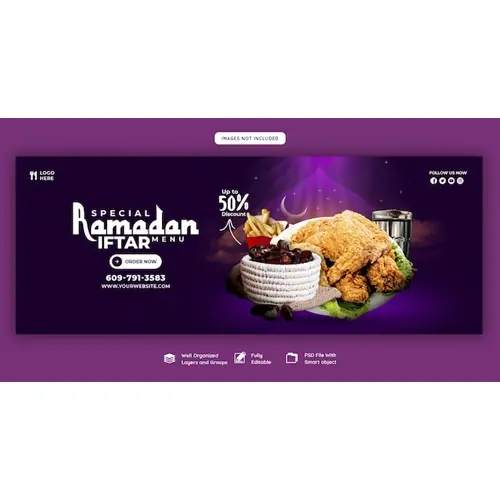 Special Ramadan Kareem food and iftar menu Facebook cover banner template