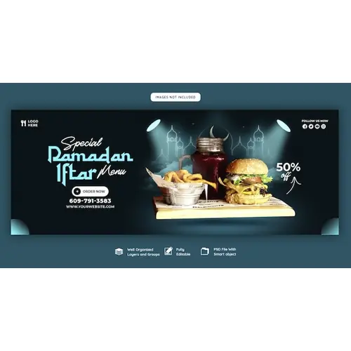 Special Ramadan Kareem food and iftar menu Facebook cover banner template