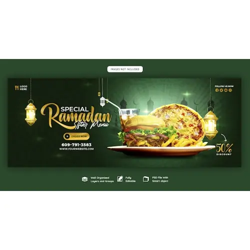 Special Ramadan Kareem food and iftar menu Facebook cover banner template
