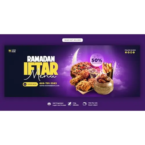Special Ramadan Kareem food and iftar menu Facebook cover banner template