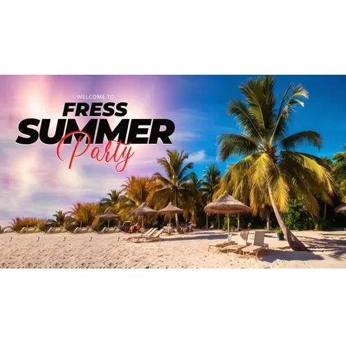 Summer day facebook cover template with summer elements and realistic beach background