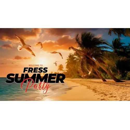 Summer day facebook cover template with summer elements and realistic beach background
