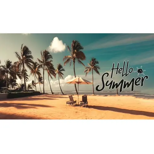 Summer day facebook cover template with summer elements and realistic beach background