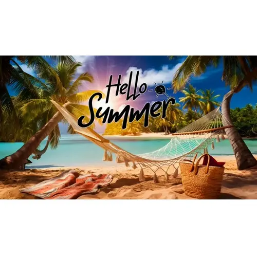 Summer day facebook cover template with summer elements and realistic beach background