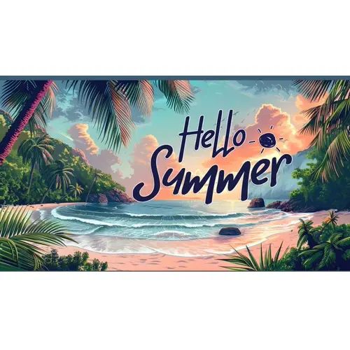 Summer day facebook cover template with summer elements and realistic beach background