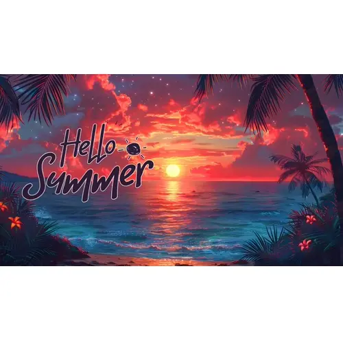 Summer day facebook cover template with summer elements and realistic beach background