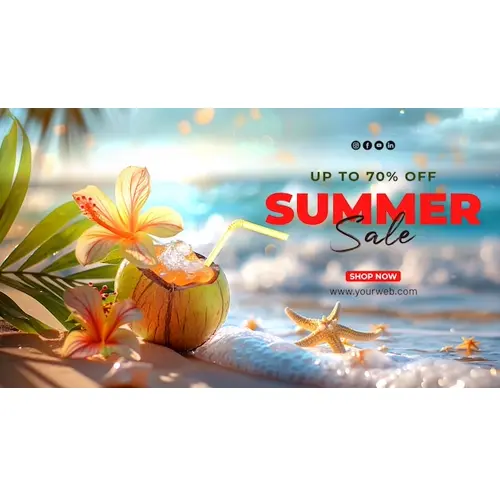 Summer day facebook cover with summer element and colorful picture of beach scene