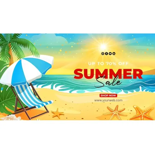 Summer day facebook cover with summer element and colorful picture of beach scene