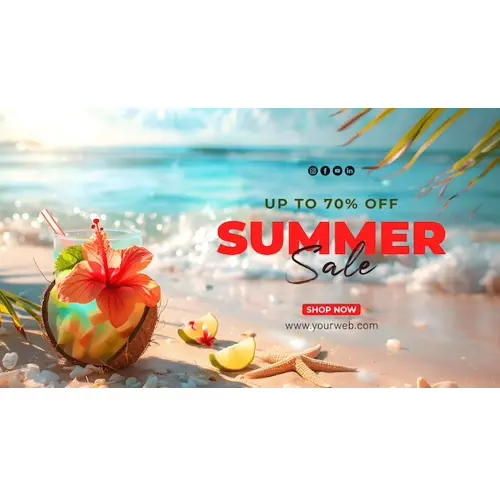 Summer day facebook cover with summer element and colorful picture of beach scene