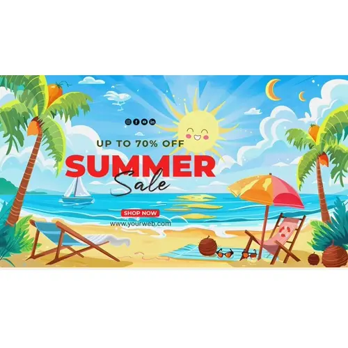 Summer day facebook cover with summer element and colorful picture of beach scene