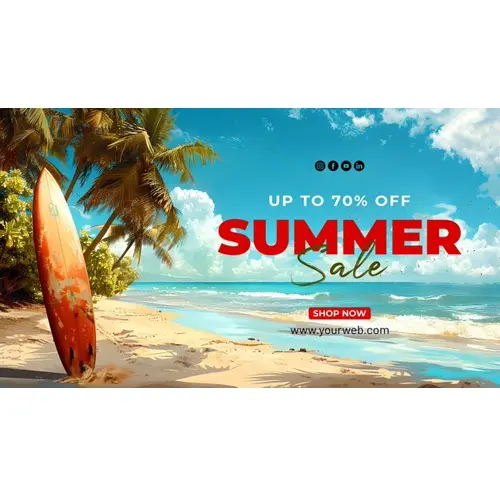 Summer day facebook cover with summer element and colorful picture of beach scene