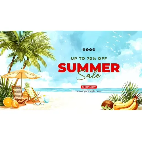 Summer day facebook cover with summer element and colorful picture of beach scene