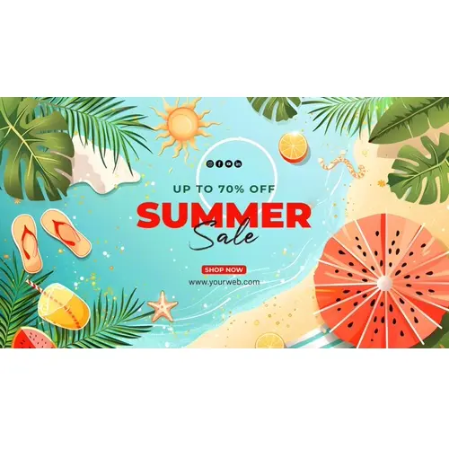 Summer day facebook cover with summer element and colorful picture of beach scene