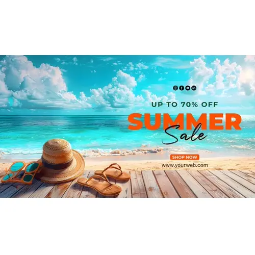 Summer day facebook cover with summer element and colorful picture of beach scene