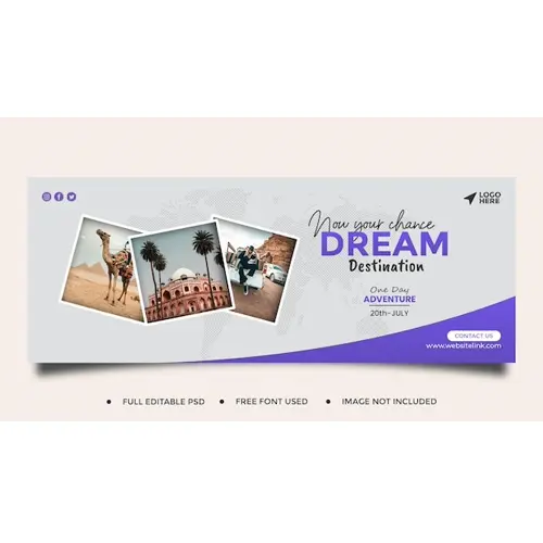 Travel agency social media post template banner facebook cove