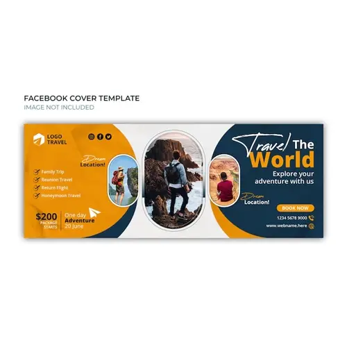 Travel holiday vacation tour promotional facebook cover horizontal banner template