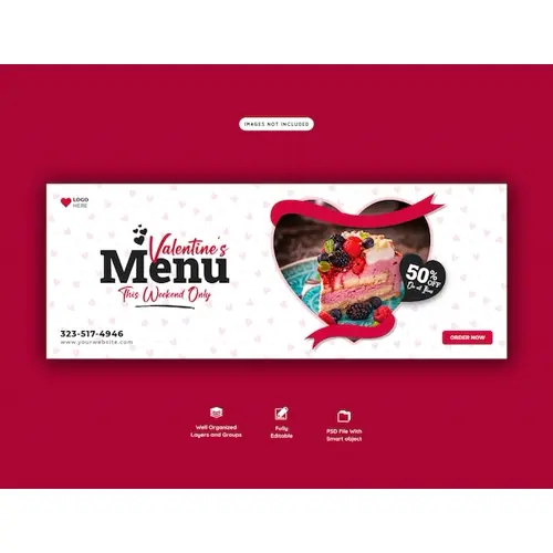 Valentine food menu and restaurant facebook cover template