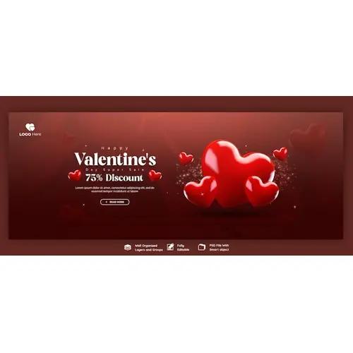 Valentines Day and Super Sale Facebook cover banner template