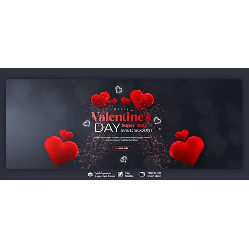 Valentines Day and Super Sale Facebook cover banner template