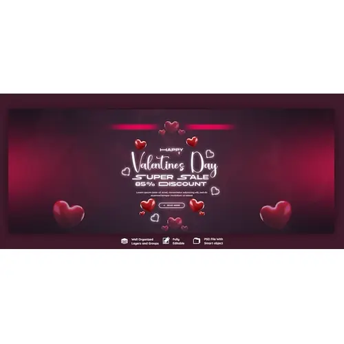 Valentines Day and Super Sale Facebook cover banner template