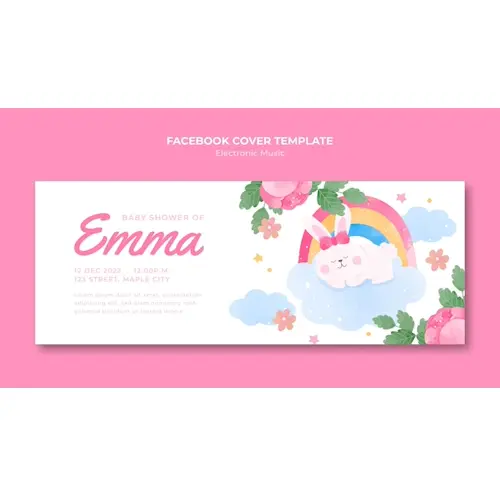 Watercolor baby shower facebook cover template