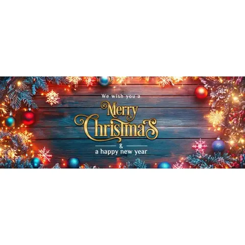 A wooden background with colorful lights and snowflakes facebook cover page