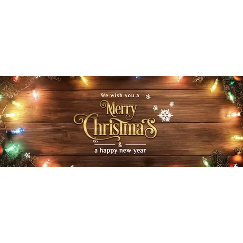 A wooden background with colorful lights and snowflakes facebook cover page
