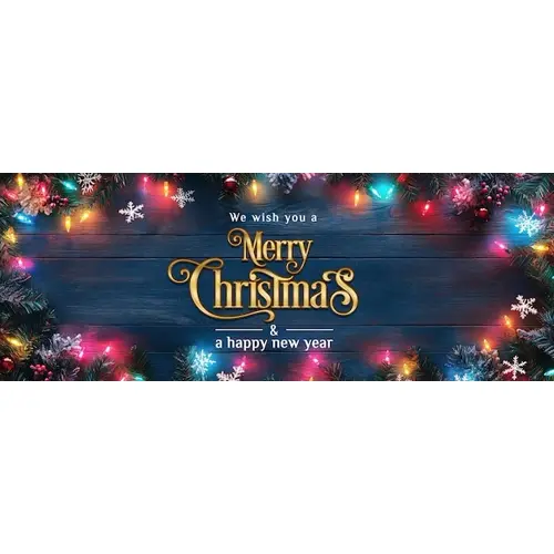 A wooden background with colorful lights and snowflakes facebook cover page