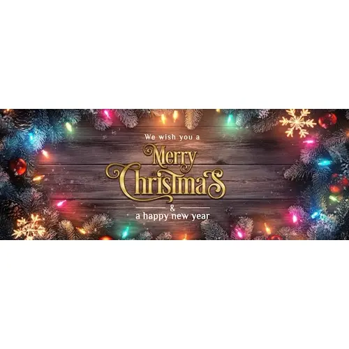 A wooden background with colorful lights and snowflakes facebook cover page