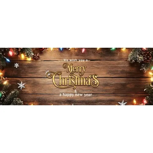 A wooden background with colorful lights and snowflakes facebook cover page